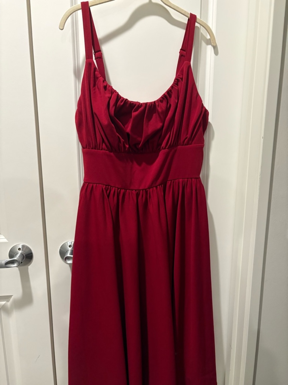 Scarlet Midi Dress with Gathered Bodice and Wide Waistband